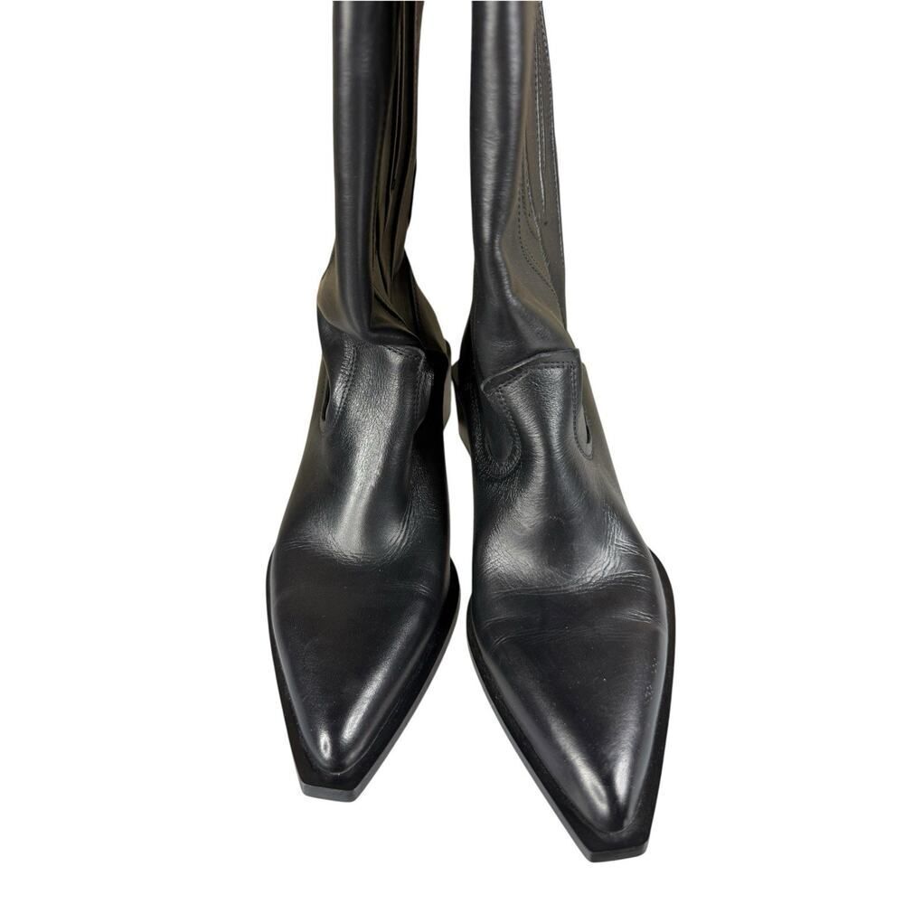 NEW Zara Black Leather Western Cowboy Boots Pull On Knee High EU 37 US 6.5 - Picture 6 of 11